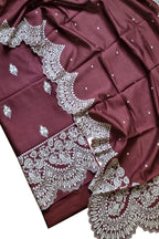 Maroon Banarasi Embroidered Chanderi Silk Unstitched Suit Set - Luxurion World