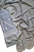 Grey Banarasi Embroidered Chanderi Silk Unstitched Suit Set - Luxurion World