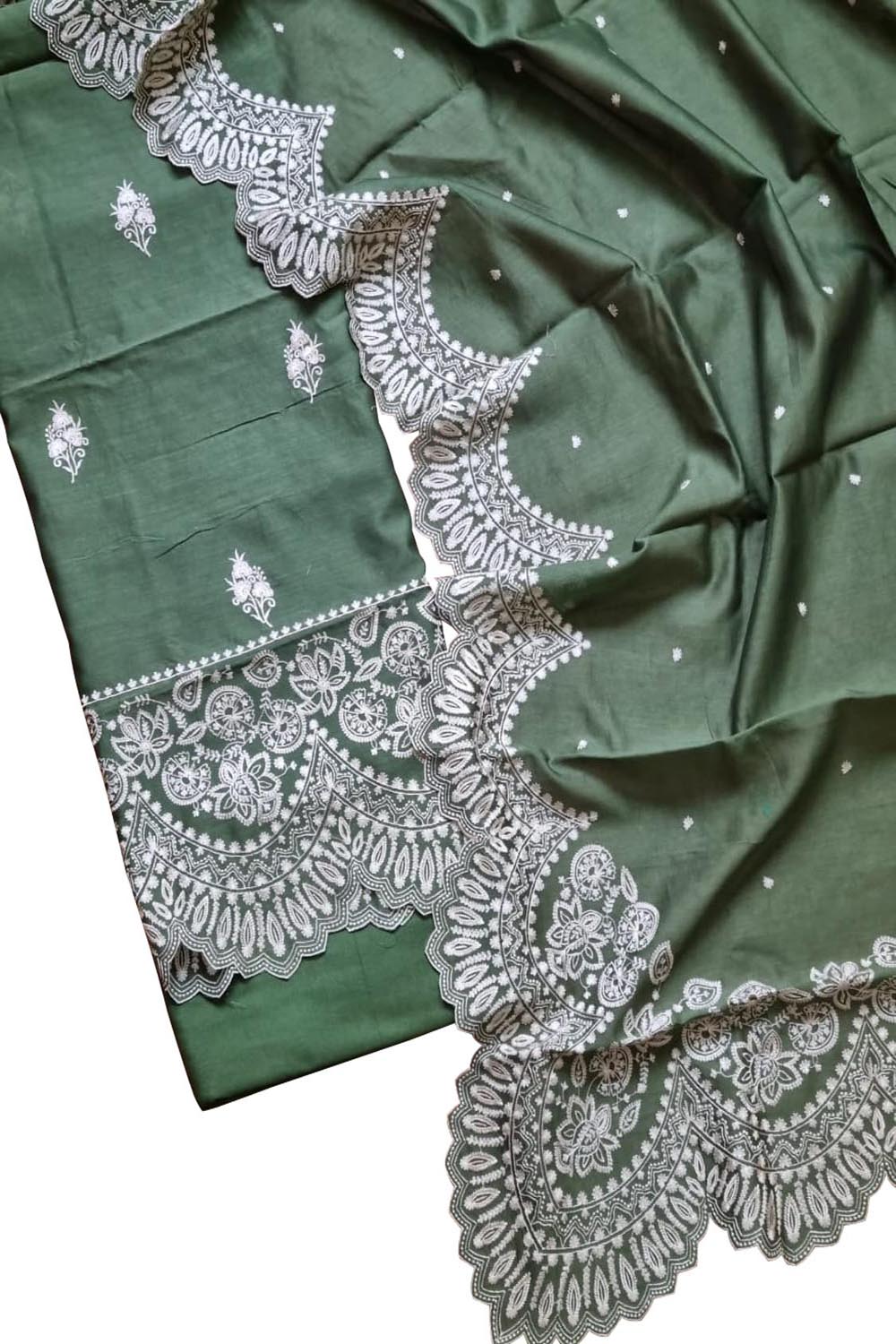 Green Banarasi Embroidered Chanderi Silk Unstitched Suit Set - Luxurion World