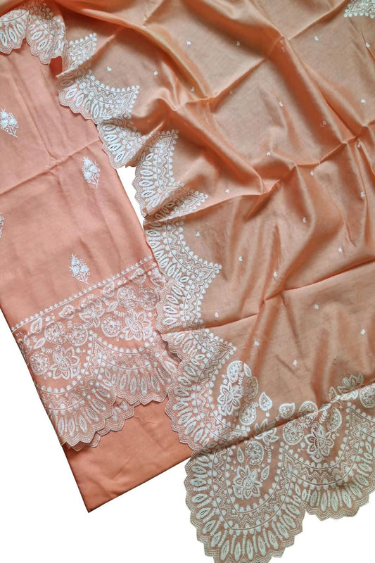 Orange Banarasi Embroidered Chanderi Silk Unstitched Suit Set - Luxurion World