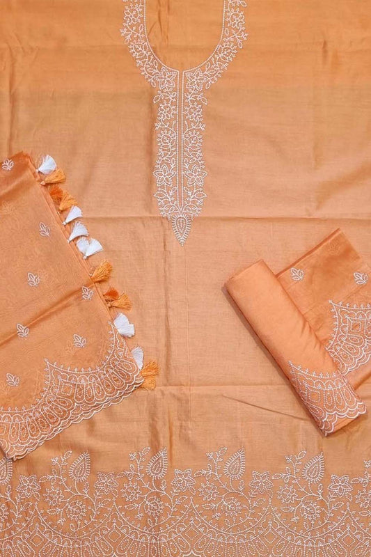 Shop Orange Banarasi Embroidered Chanderi Silk Suit Set Online - Luxurion World