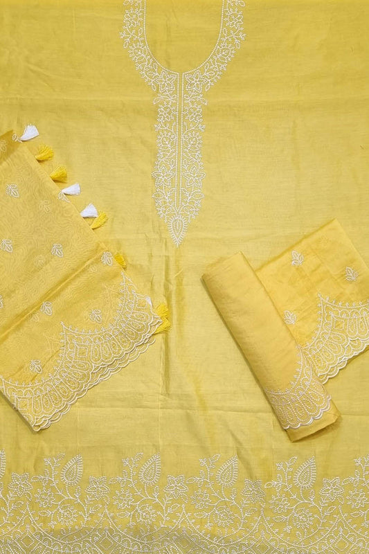 Shop the Latest Yellow Banarasi Embroidered Chanderi Silk Suit Set - Perfect for Any Occasion!