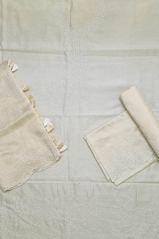 Shop Pastel Banarasi Embroidered Chanderi Silk Suit Set - Unstitched - Luxurion World