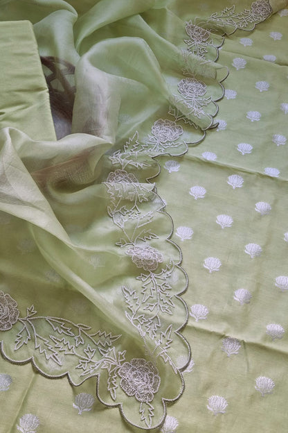Stunning Green Banarasi Chanderi Silk Suit Set with Embroidered Cutdana Work and Organza Silk Dupatta