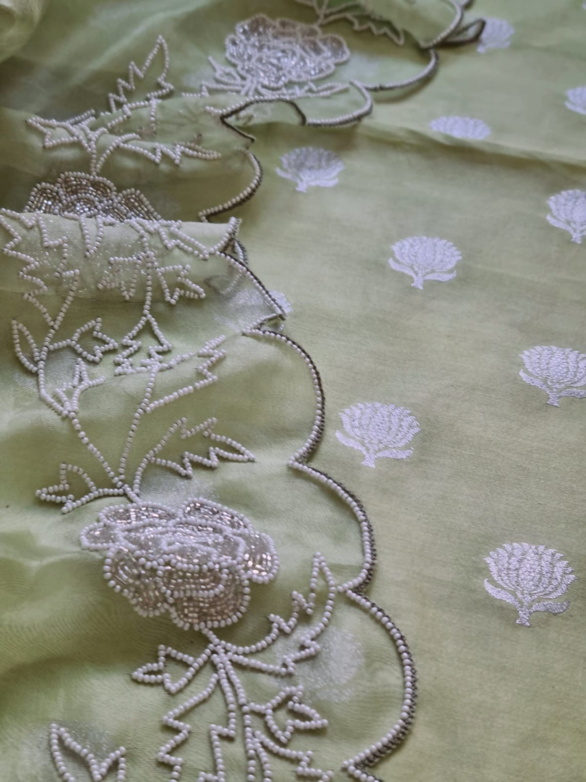 Stunning Green Banarasi Chanderi Silk Suit Set with Embroidered Cutdana Work and Organza Silk Dupatta