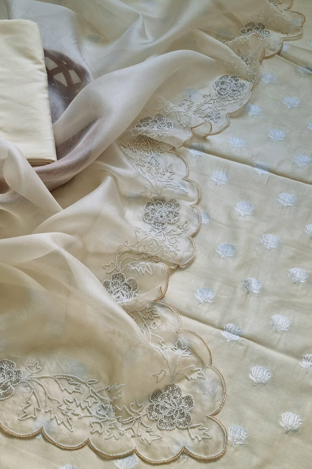 Stunning Pastel Banarasi Chanderi Suit Set with Cutdana Work & Organza Dupatta - Luxurion World
