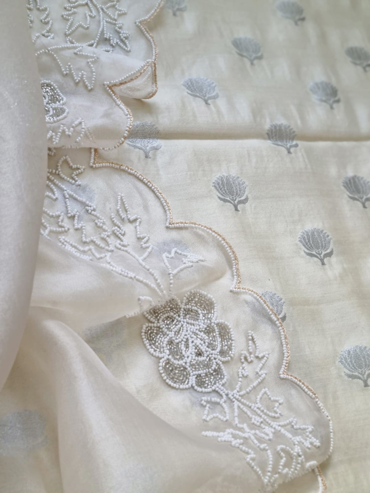Stunning Pastel Banarasi Chanderi Suit Set with Cutdana Work & Organza Dupatta - Luxurion World