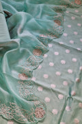 Blue Banarasi Chanderi Silk Suit Set With Embroidered Cutdana Work Organza Silk Dupatta - Luxurion World