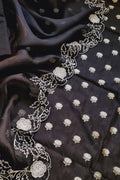 Stunning Black Banarasi Chanderi Silk Suit Set with Embroidered Cutdana Work and Organza Silk Dupatta - Luxurion World