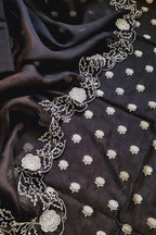 Stunning Black Banarasi Chanderi Silk Suit Set with Embroidered Cutdana Work and Organza Silk Dupatta - Luxurion World
