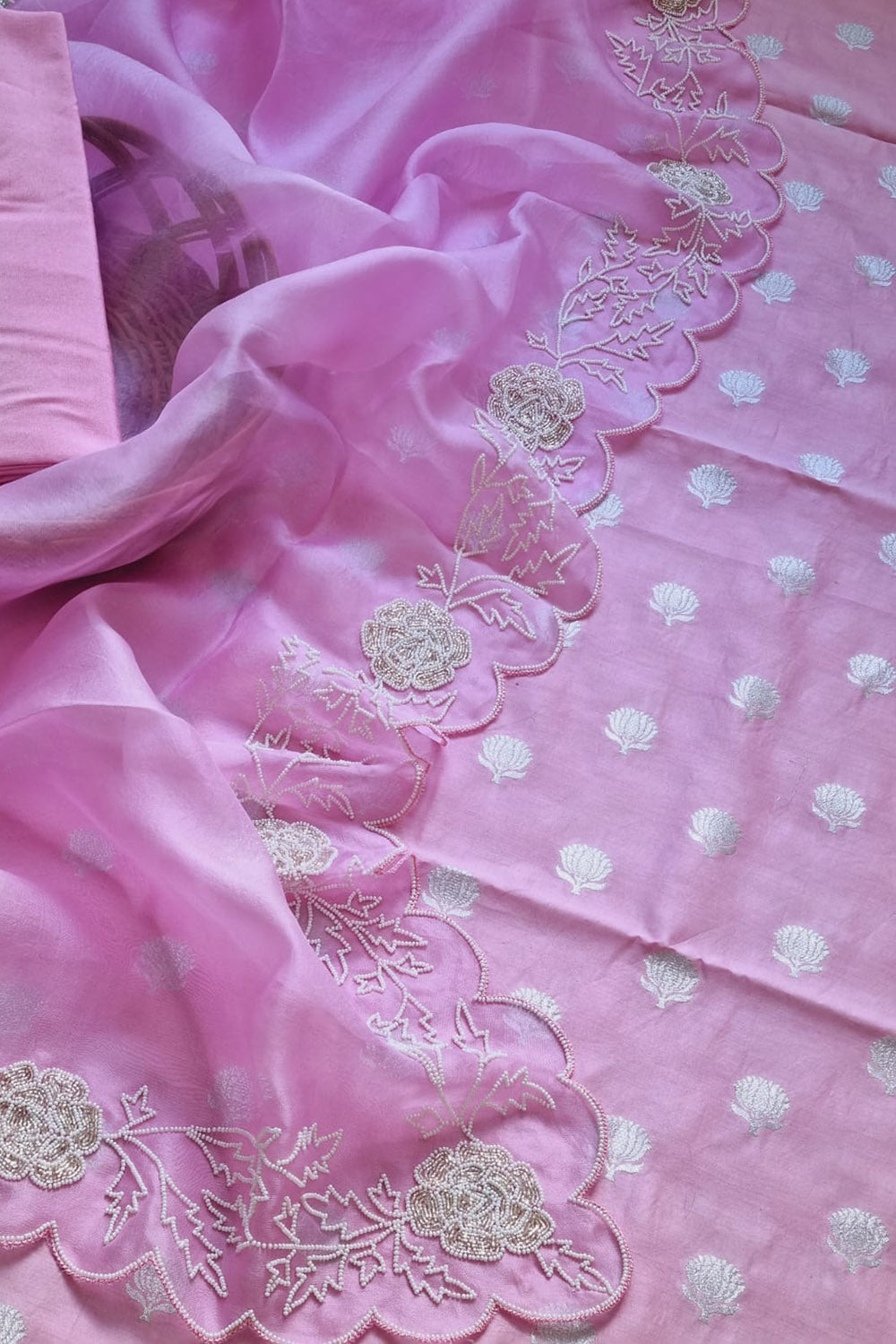 Stunning Pink Banarasi Chanderi Silk Suit Set with Cutdana Embroidery & Organza Dupatta - Luxurion World