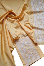Yellow Banarasi Embroidered Chanderi Silk Three Piece Unstitched Suit Set - Luxurion World