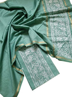Green Banarasi Embroidered Chanderi Silk Three Piece Unstitched Suit Set - Luxurion World