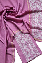 Pink Banarasi Embroidered Chanderi Silk Three Piece Unstitched Suit Set - Luxurion World