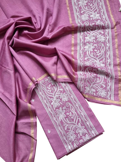 Pink Banarasi Embroidered Chanderi Silk Three Piece Unstitched Suit Set