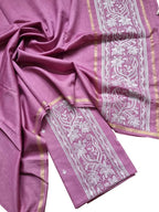 Pink Banarasi Embroidered Chanderi Silk Three Piece Unstitched Suit Set - Luxurion World