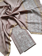 Pink Banarasi Embroidered Chanderi Silk Three Piece Unstitched Suit Set - Luxurion World