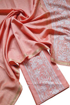 Pink Banarasi Embroidered Chanderi Silk Three Piece Unstitched Suit Set - Luxurion World