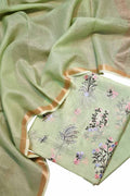Green Banarasi Embroidered Chanderi Silk Three Piece Unstitched Suit Set With Cotton Kota Checks Dupatta - Luxurion World