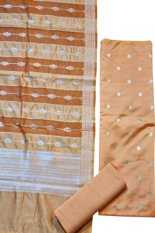 Orange Banarasi Chiniya Silk Three Piece Unstitched Suit Set - Luxurion World