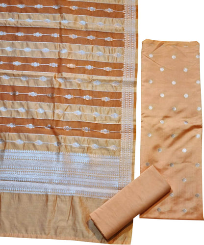 Orange Banarasi Chiniya Silk Three Piece Unstitched Suit Set - Luxurion World