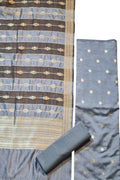 Grey Banarasi Chiniya Silk Three Piece Unstitched Suit Set - Luxurion World