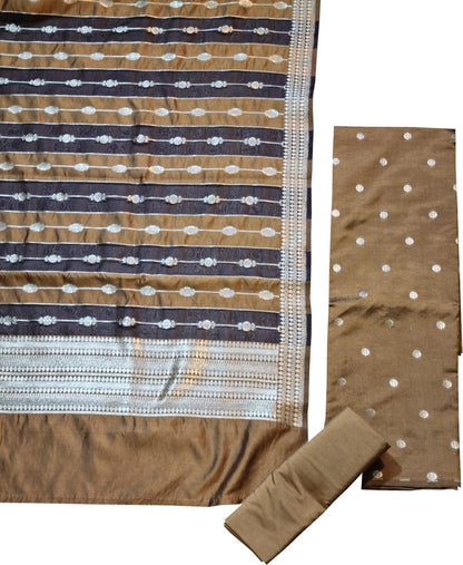 Brown Banarasi Chiniya Silk Three Piece Unstitched Suit Set - Luxurion World