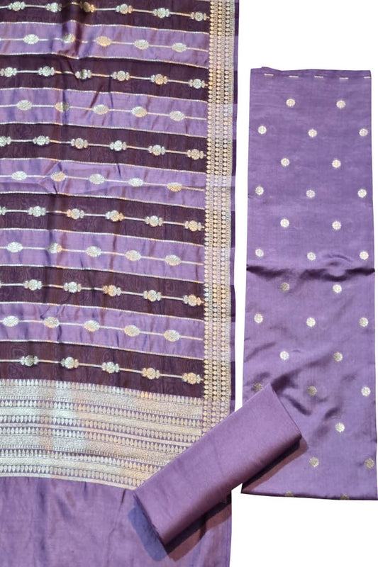 Purple Banarasi Chiniya Silk Three Piece Unstitched Suit Set
