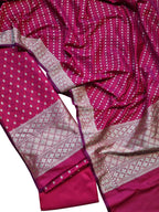 Elegant Pink Banarasi Satin Silk Suit Set: Unstitched Luxury - Luxurion World