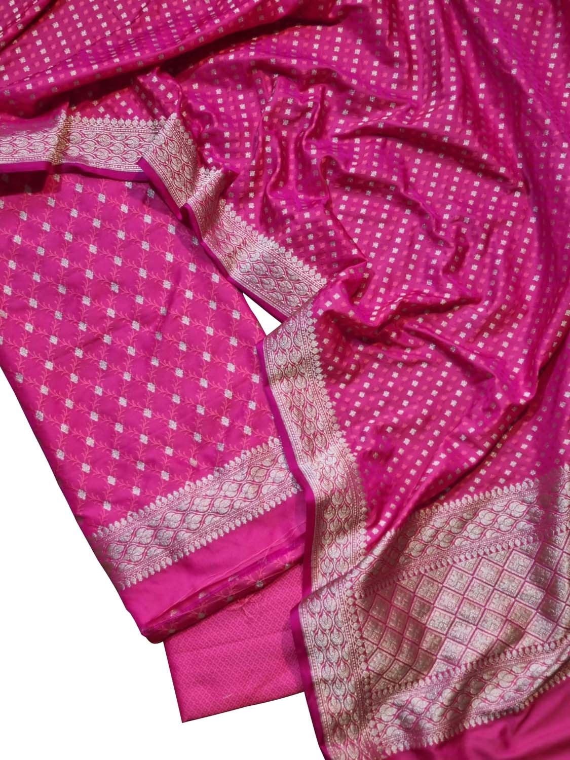 Elegant Pink Banarasi Satin Silk Three Piece Suit Set - Luxurion World