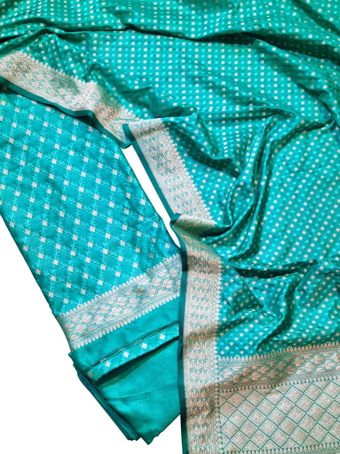 Elegant Blue Banarasi Satin Silk Suit Set: Unstitched & Exquisite - Luxurion World