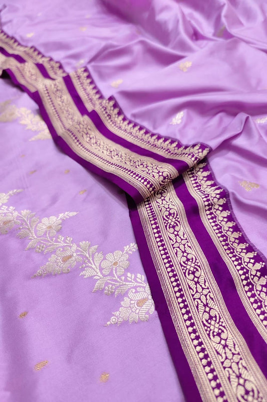Elegant Purple Banarasi Handloom Pure Katan Silk Suit - Luxurion World