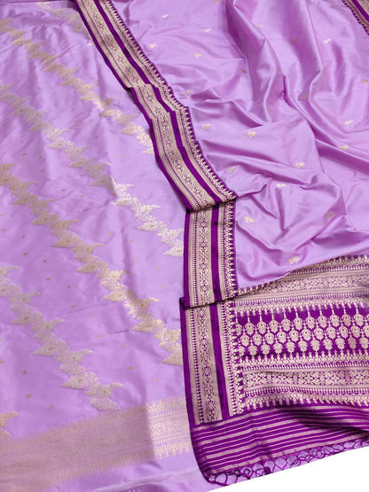 Elegant Purple Banarasi Handloom Pure Katan Silk Suit - Luxurion World