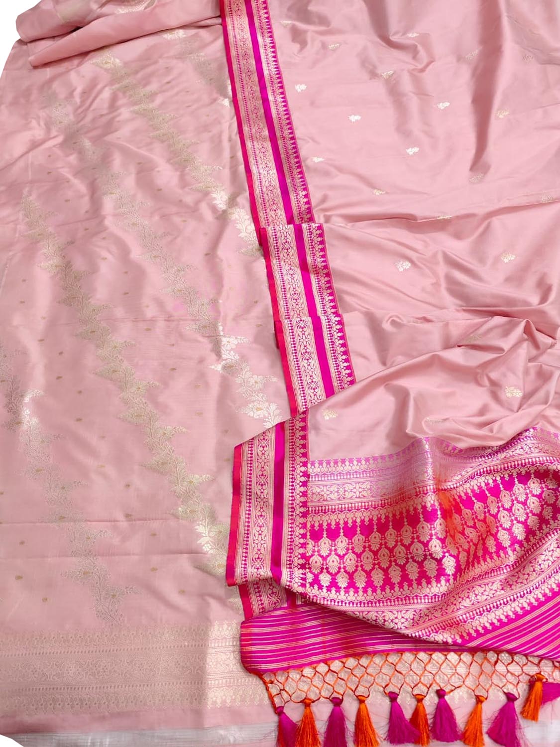 Elegant Pink Banarasi Handloom Pure Katan Silk Suit - Luxurion World