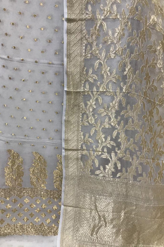 Dyeable Handloom Banarasi Georgette Two Piece Unstitched Suit Set - Luxurion World