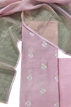 Pink Banarasi Chanderi Silk Three Piece Unstitched Suit Set - Luxurion World