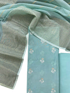 Blue Banarasi Chanderi Silk Three Piece Unstitched Suit Set - Luxurion World
