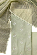 Green Banarasi Chanderi Silk Three Piece Unstitched Suit Set - Luxurion World