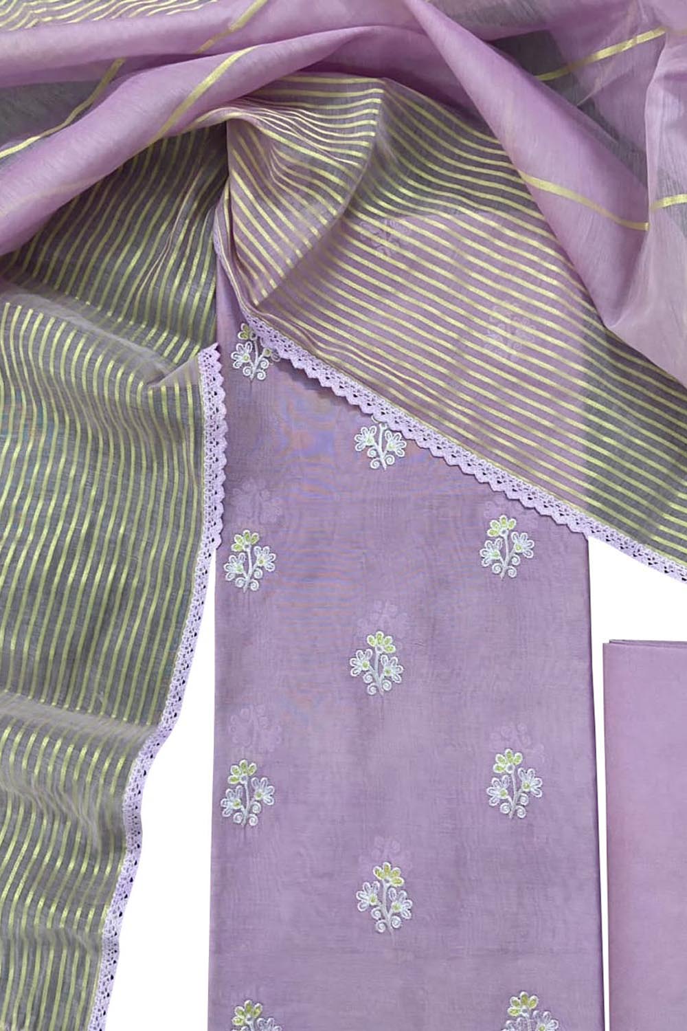 Purple Banarasi Chanderi Silk Three Piece Unstitched Suit Set - Luxurion World
