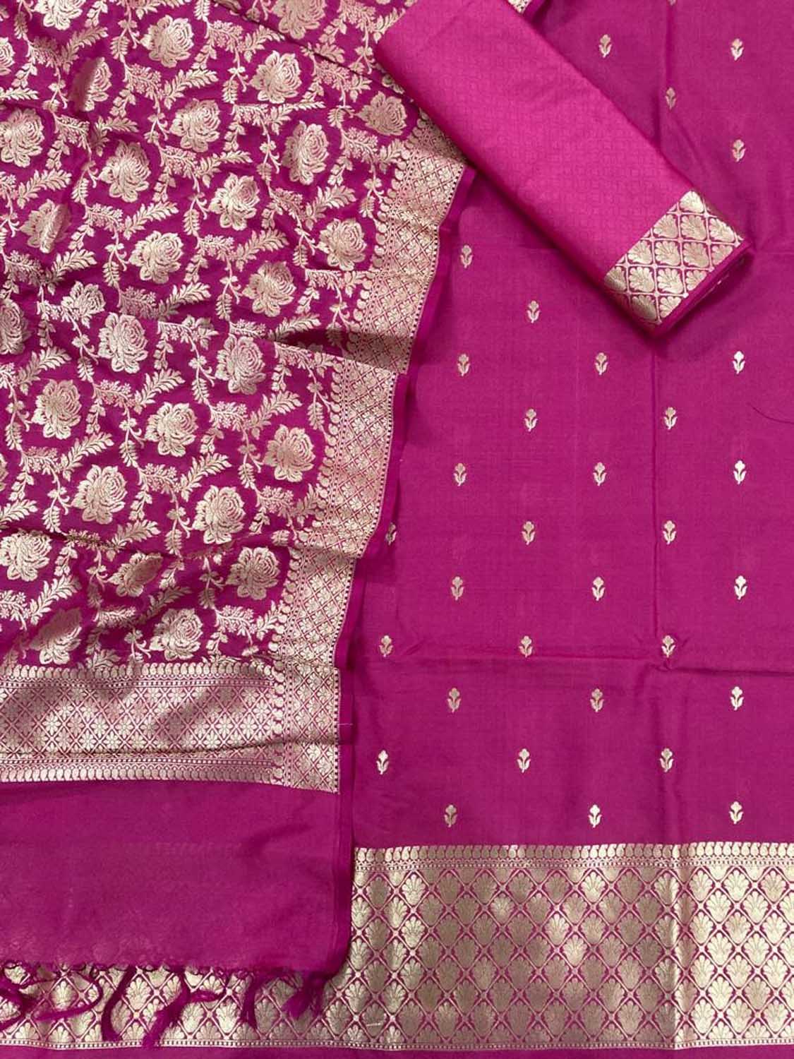 Stunning Pink Banarasi Silk Suit Set - Unstitched Three Piece for Elegant Look