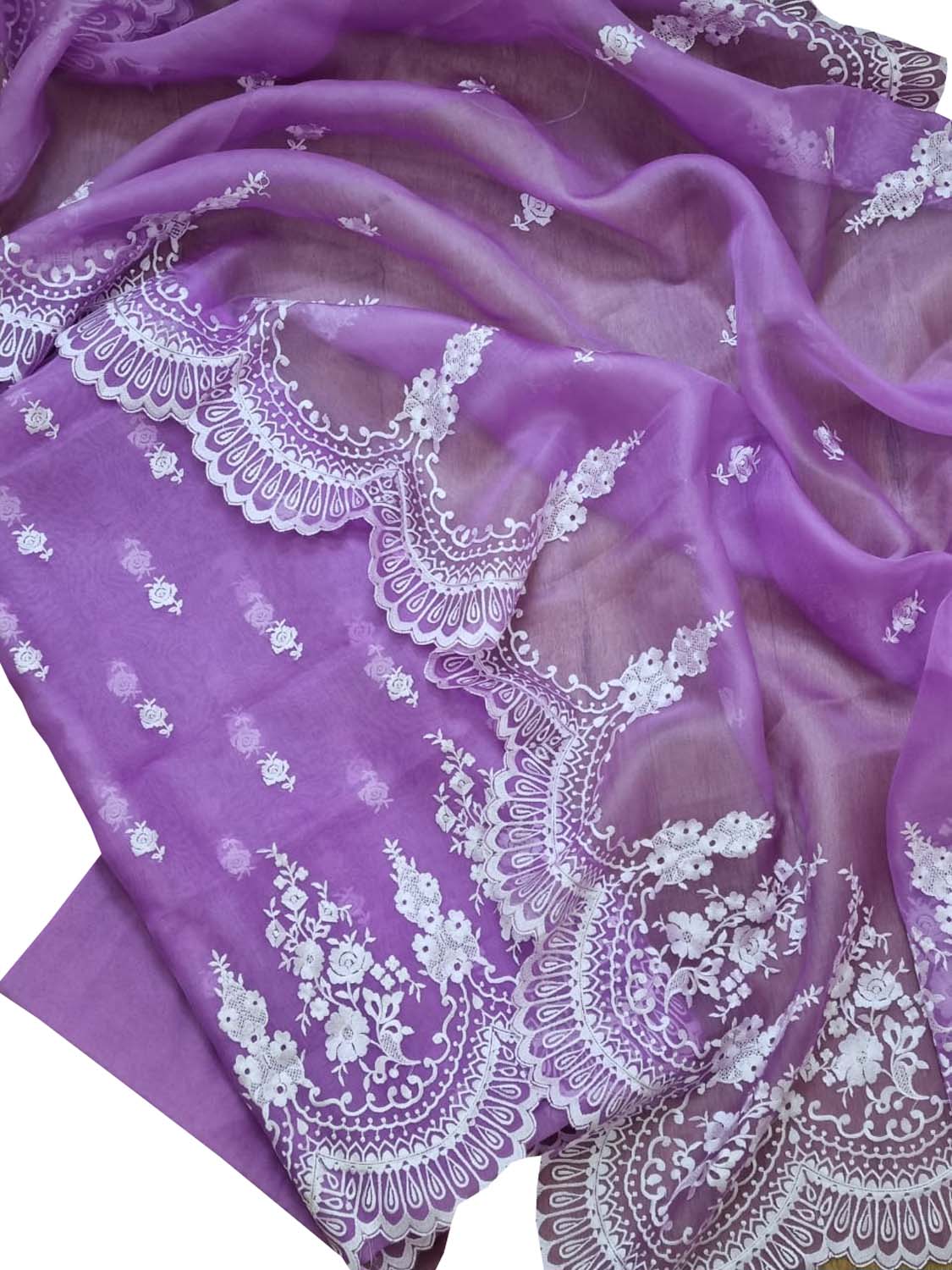 Stunning Purple Banarasi Organza Suit Set with Embroidery - Unstitched - Luxurion World