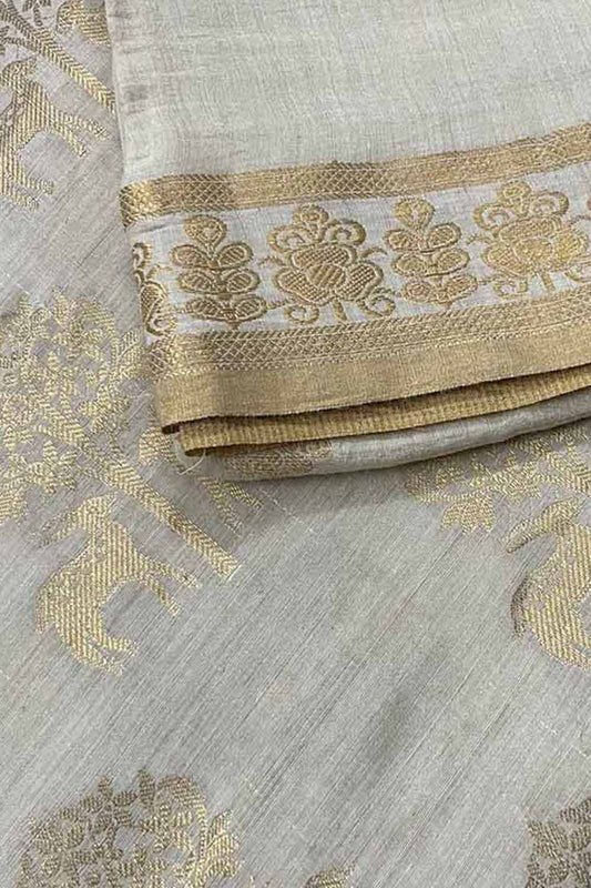 Dyeable Banarasi Handloom Pure Moonga Silk Three Piece Unstitched Suit Set - Luxurion World