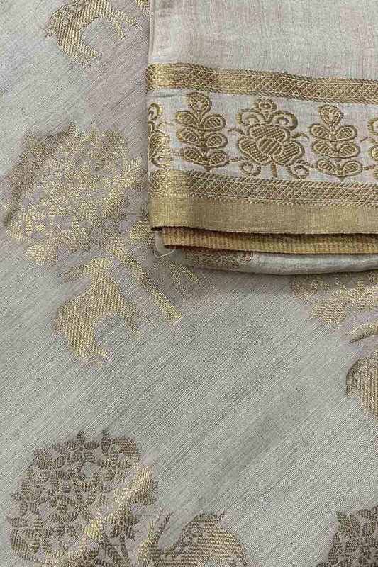 Dyeable Banarasi Handloom Pure Moonga Silk Three Piece Unstitched Suit Set - Luxurion World