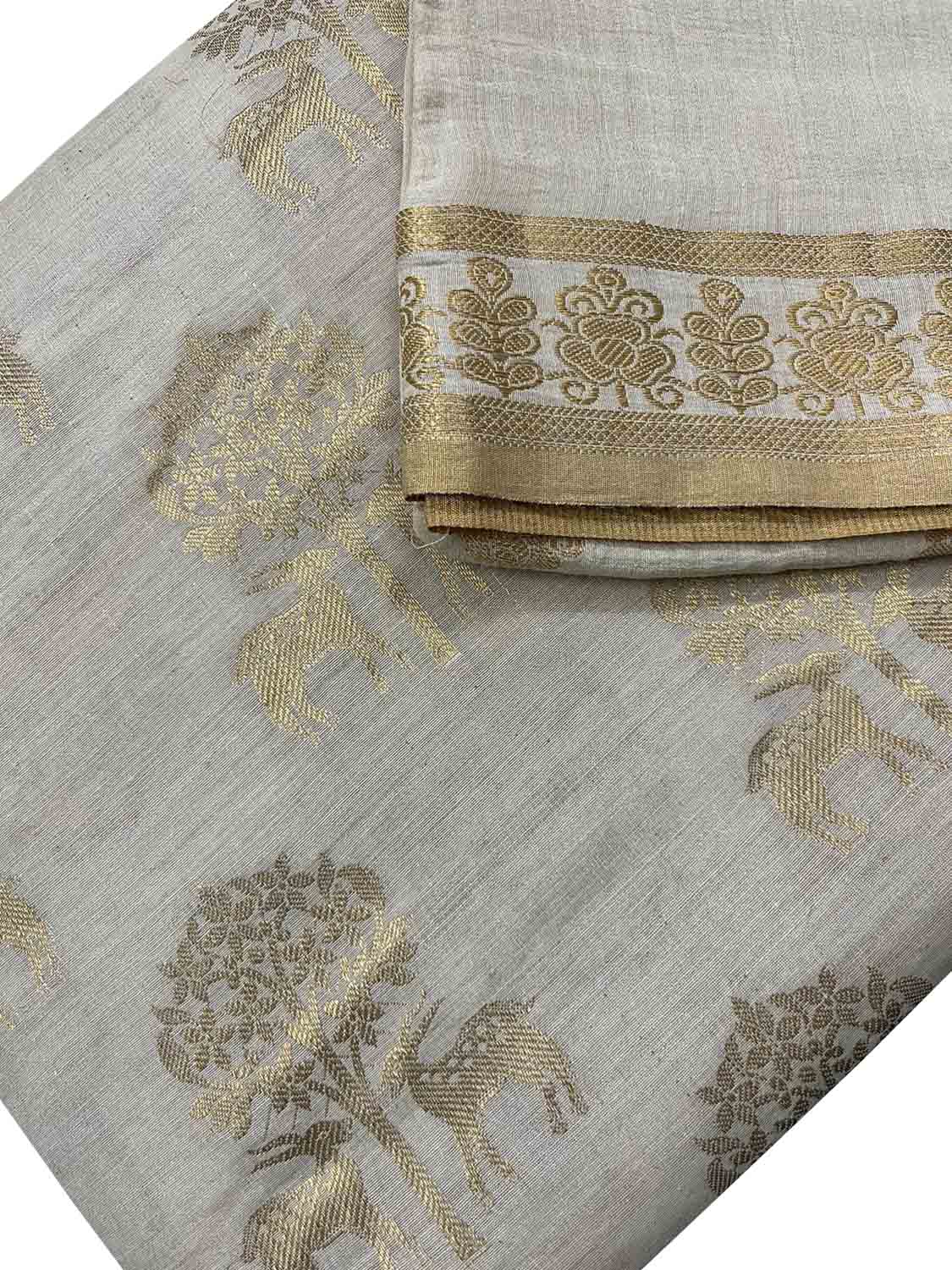 Dyeable Banarasi Handloom Pure Moonga Silk Three Piece Unstitched Suit Set - Luxurion World