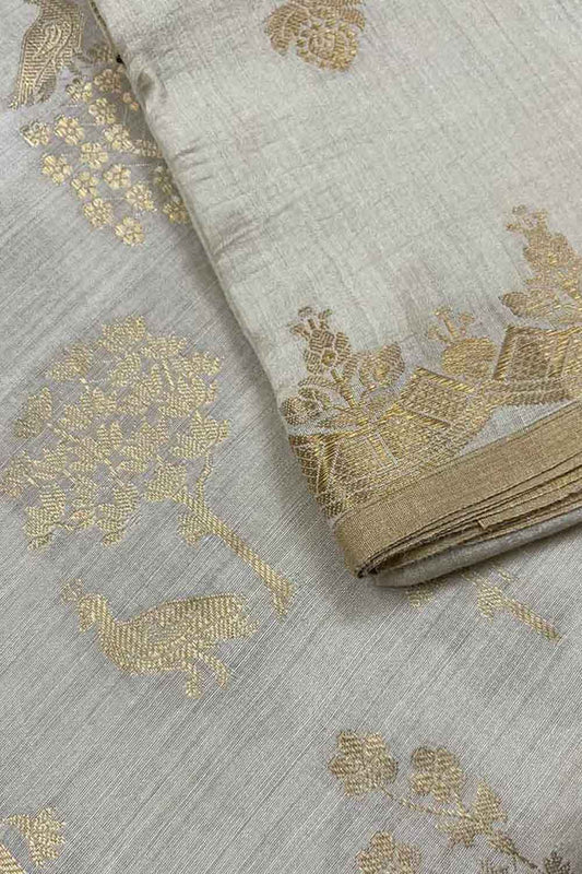 Dyeable Banarasi Handloom Pure Moonga Silk Three Piece Unstitched Suit Set - Luxurion World