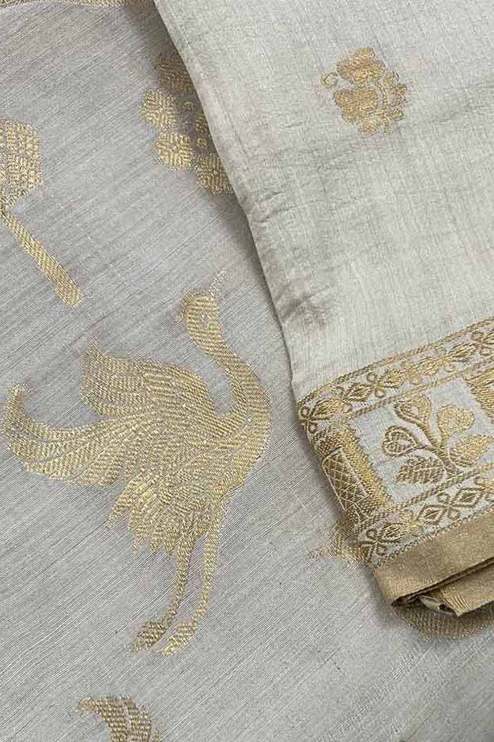 Dyeable Banarasi Handloom Pure Moonga Silk Three Piece Unstitched Suit Set