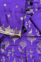 Purple Banarasi Handloom Pure Moonga Silk Three Piece Unstitched Suit Set - Luxurion World
