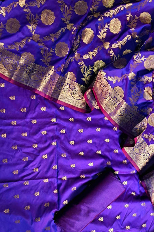 Elegant Purple Banarasi Silk Unstitched Suit Set: A Regal Delight - Luxurion World