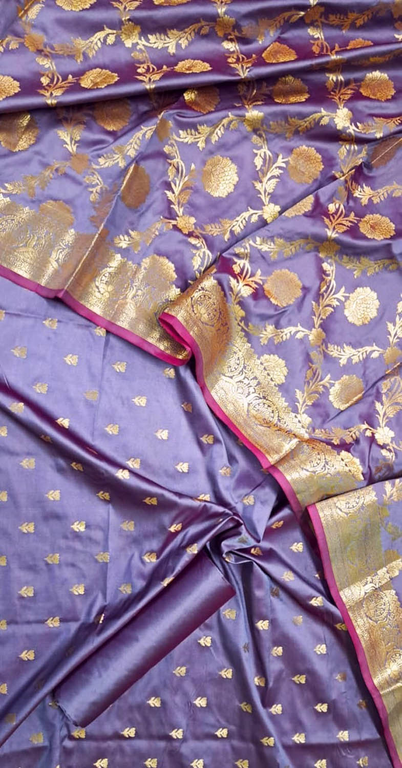 Elegant Purple Banarasi Silk Unstitched Suit Set - Luxurion World