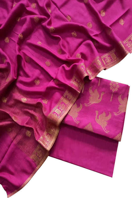 Elegant Pink Banarasi Handloom Moonga Silk Suit Set - Luxurion World